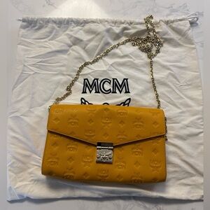 MCM Mustard Yellow Crossbody Bag with Chain